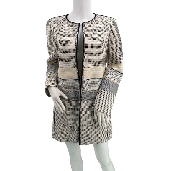 Lafayette 148 Jacket Women's Sz 10 PRIA Coat Open Striped Tan Black Designer - Picture 1 of 10
